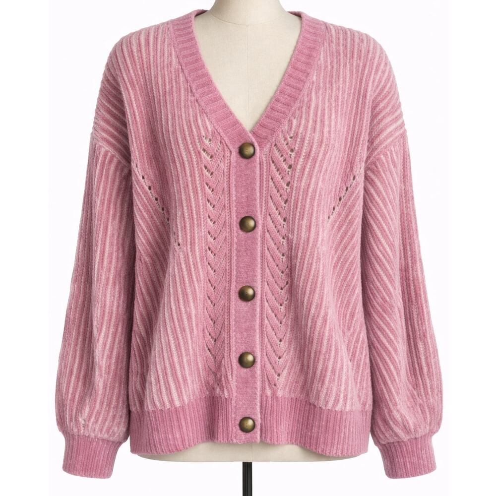 New In Mauve Chunky Knit Button Cardigan Soft Chenille Fabric 1X NWT